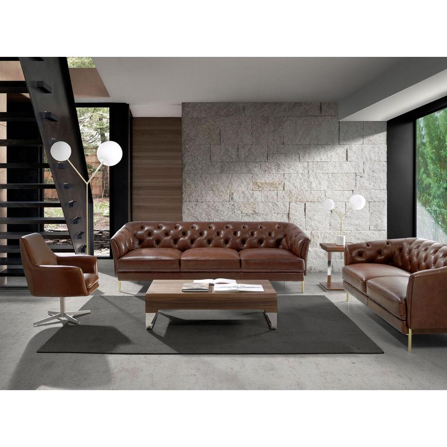 ANGEL CERDA Fauteuil pivotant en cuir brun cognac  