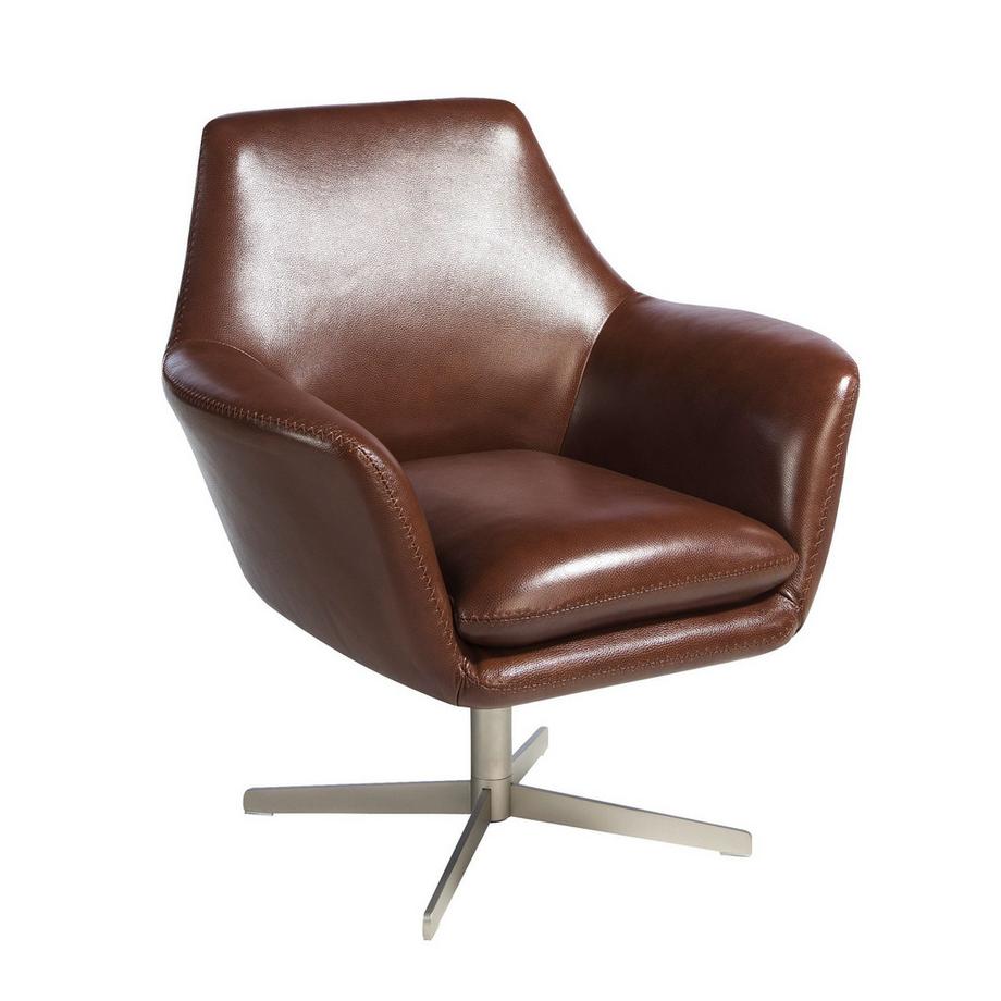 Fauteuil pivotant en cuir brun cognac