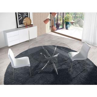 ANGEL CERDA Table à manger ronde verre trempé et acier chromé  