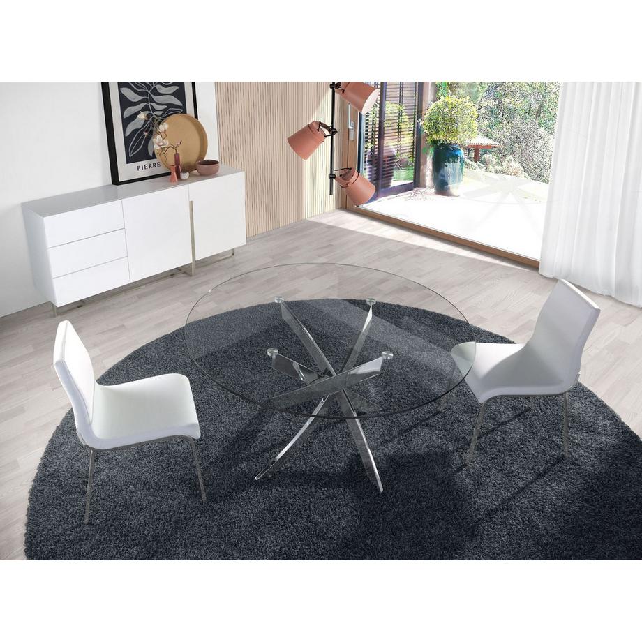 ANGEL CERDA Tavolo da pranzo rotonda vetro temperato e acciaio cromato  