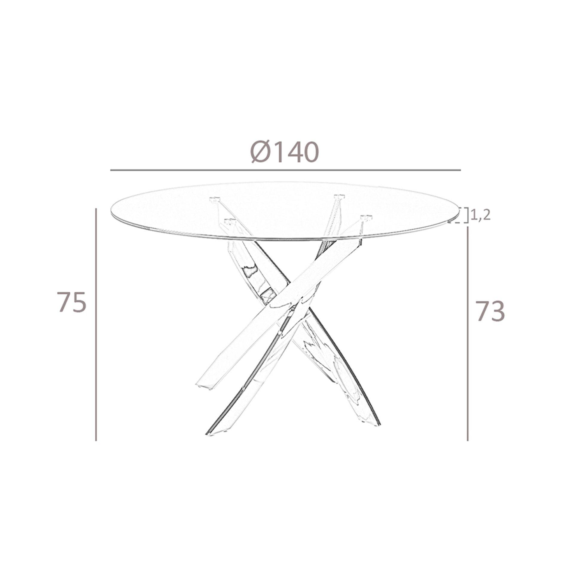 ANGEL CERDA Table à manger ronde verre trempé et acier chromé  
