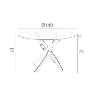 ANGEL CERDA Table à manger ronde verre trempé et acier chromé  