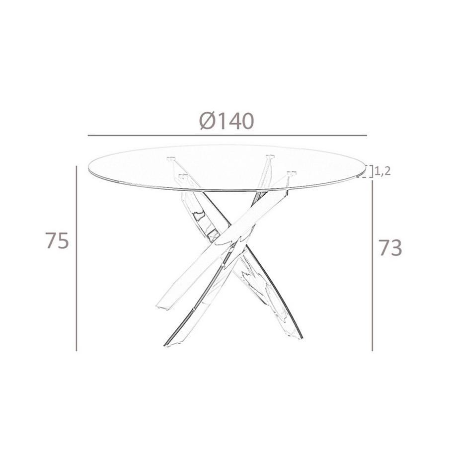 ANGEL CERDA Tavolo da pranzo rotonda vetro temperato e acciaio cromato  