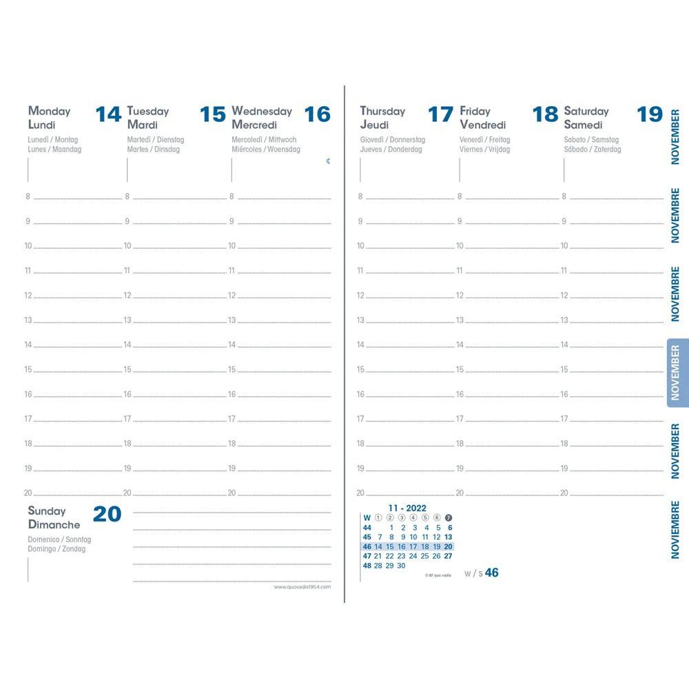 QUO-VADIS Quo Vadis - Agenda - 2025 - Affari Riciclata - Settimana Planning - Multilingua - Pure - Blu - 13 mesi da dicembre a dicembre - 10x15 cm - Carta Clairefontaine Riciclata - Prodotto in Francia  