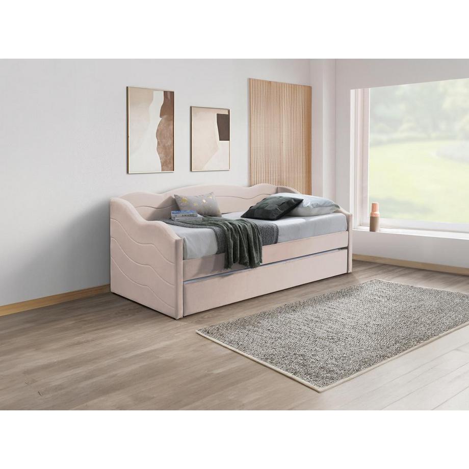 Vente-unique Ausziehbett - 2 x 90 x 190 cm - Samt - Rosa - LENVIA  