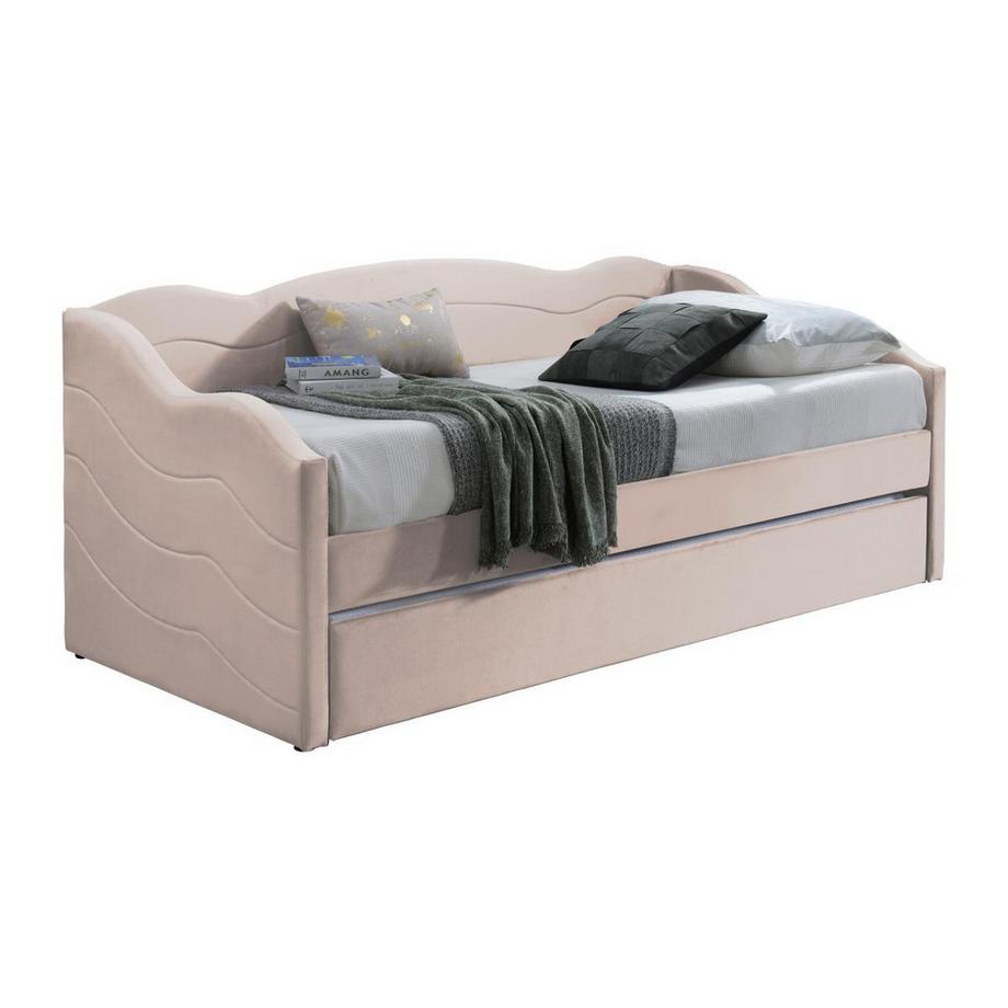 Vente-unique Ausziehbett - 2 x 90 x 190 cm - Samt - Rosa - LENVIA  