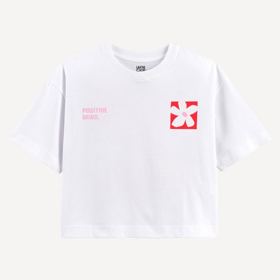 La Redoute Collections  T-Shirt mit Rundhalsausschnitt mit Botschaft und Blumenmotiv auf dem Rücken 