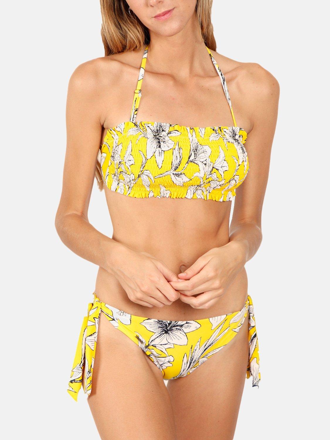 Image of Admas 2-teiliges Bandeau-Bikini-Set Yellow Flowers - 40