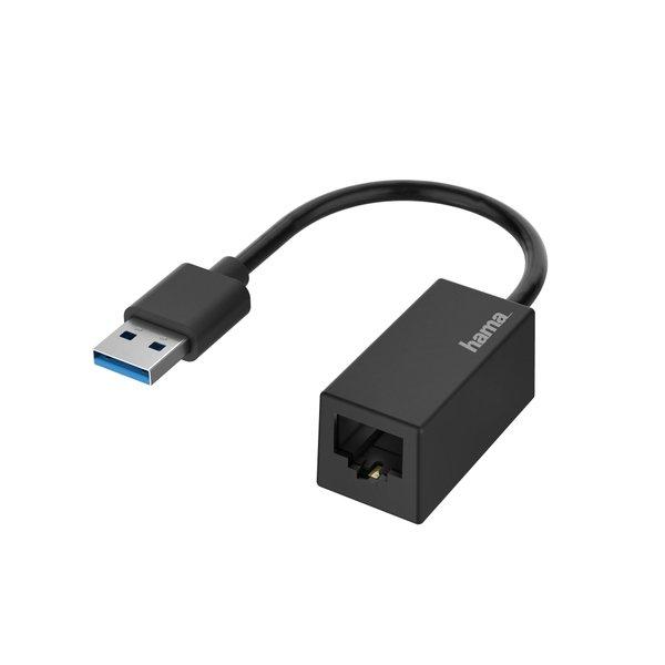 hama  Adattatore USB 3.0 M / 8p8c F (RJ 45), Fast Ethernet LAN 10/100/1000, Gigabit, nero 