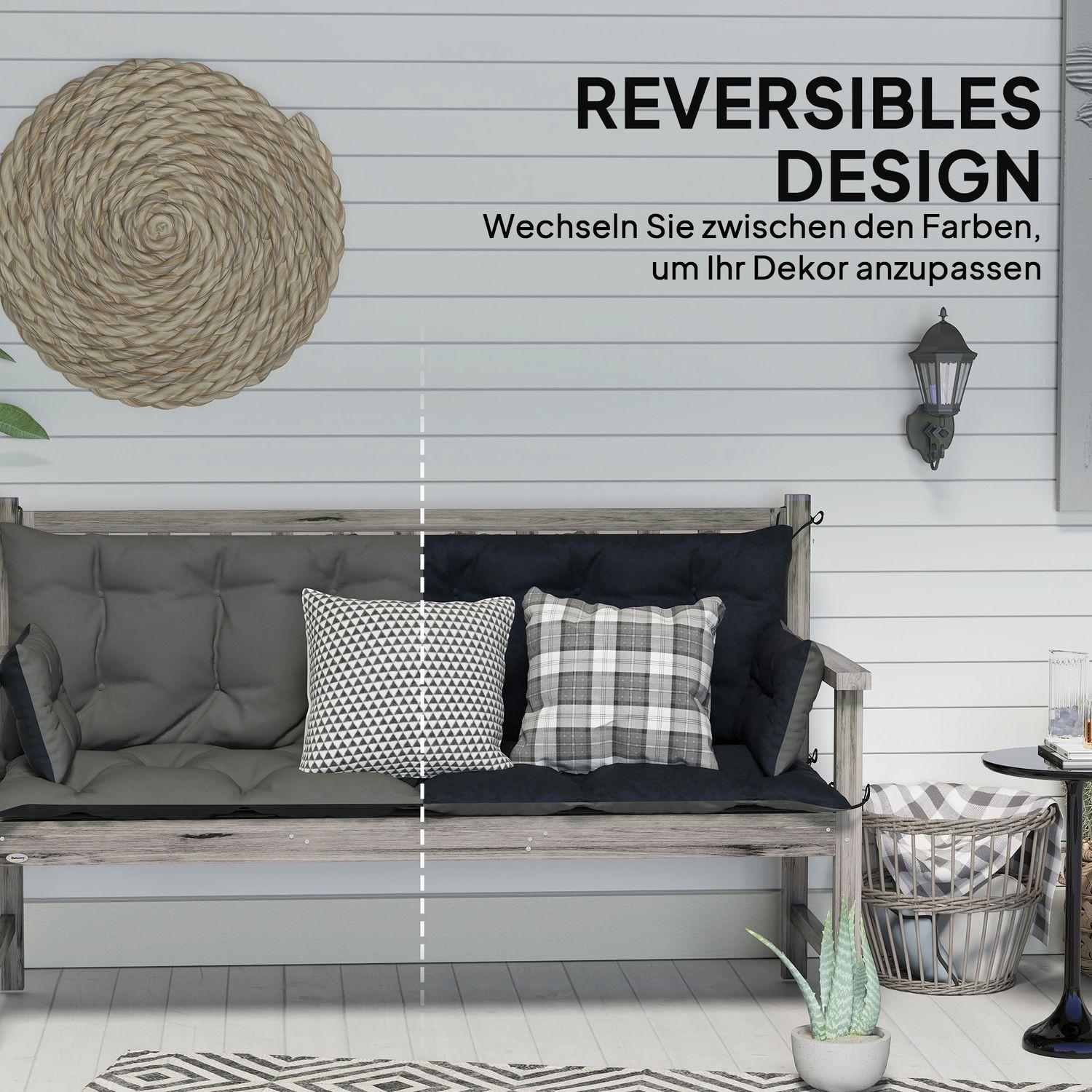 Northio Coussin de banc 3 places 180 x 110 x 8 cm avec attaches, coussin de siège, coussin de chaise extérieur/intérieur, coussin de siège, coussin de banc pour meubles de jardin, balançoire, gris foncé + noir  