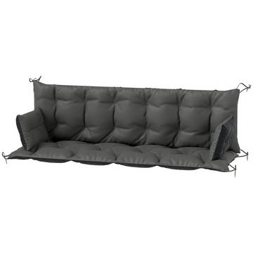 Coussin de banc 3 places 180 x 110 x 8 cm avec attaches, coussin de siège, coussin de chaise extérieur/intérieur, coussin de siège, coussin de banc pour meubles de jardin, balançoire, gris foncé + noir