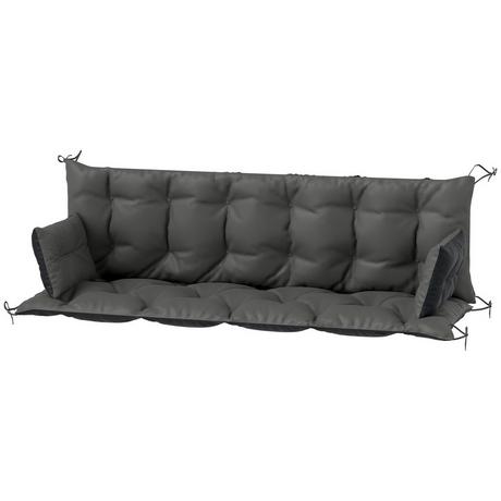 Northio Coussin de banc 3 places 180 x 110 x 8 cm avec attaches, coussin de siège, coussin de chaise extérieur/intérieur, coussin de siège, coussin de banc pour meubles de jardin, balançoire, gris foncé + noir  