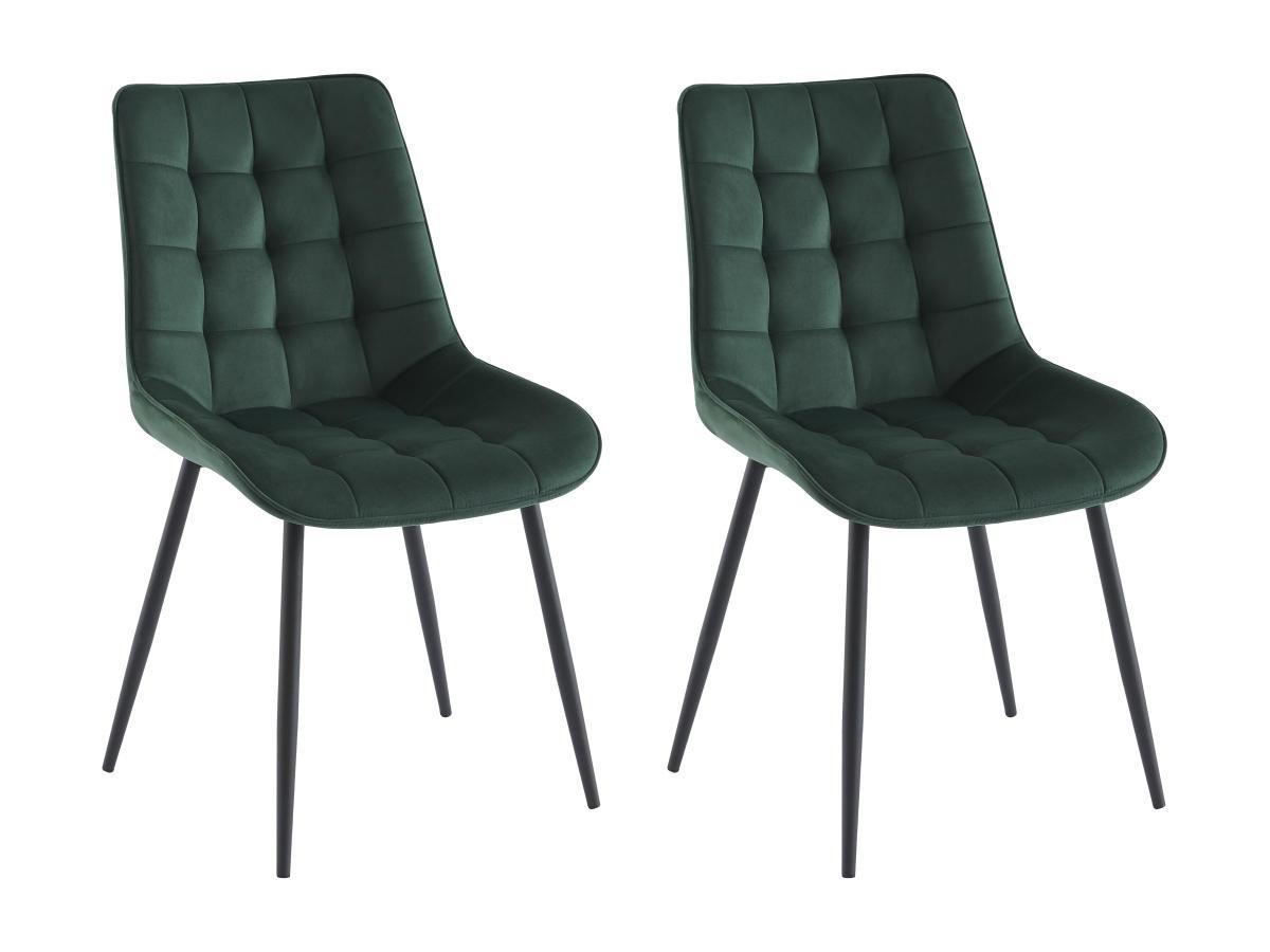 Vente-unique Lot de 2 chaises matelassées - Velours et métal noir - Vert - OLLUA  