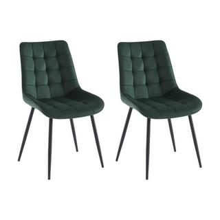 Vente-unique Lot de 2 chaises matelassées - Velours et métal noir - Vert - OLLUA  