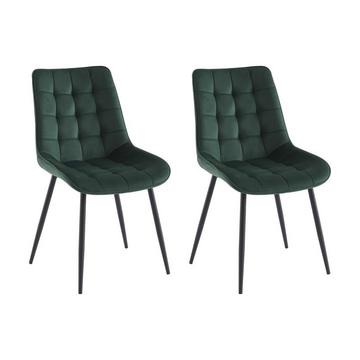 Lot de 2 chaises matelassées - Velours et métal noir - Vert - OLLUA