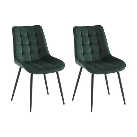 Vente-unique Lot de 2 chaises matelassées - Velours et métal noir - Vert - OLLUA  