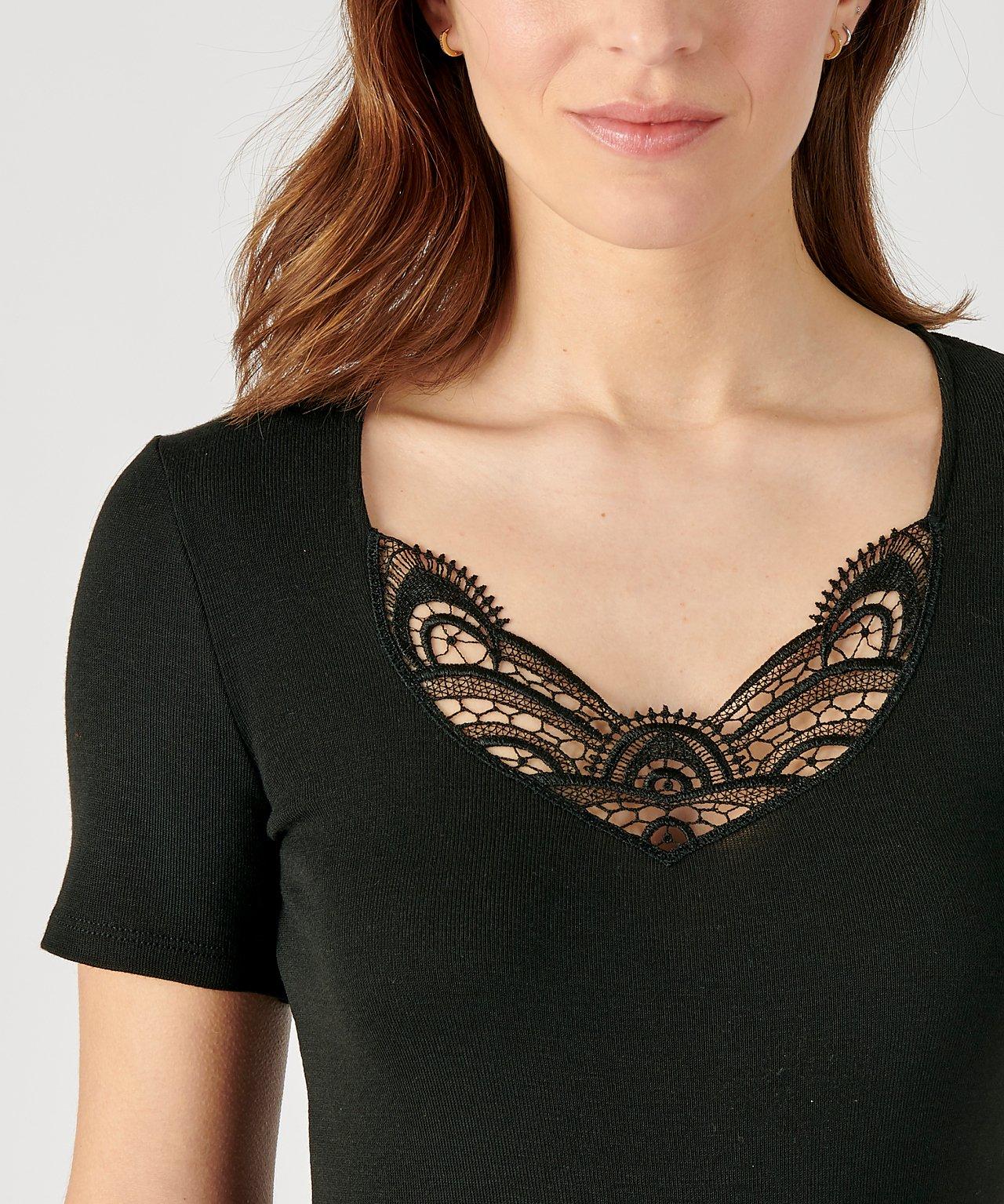 Damart Kurzarm-Shirt Guipure-Spitze  