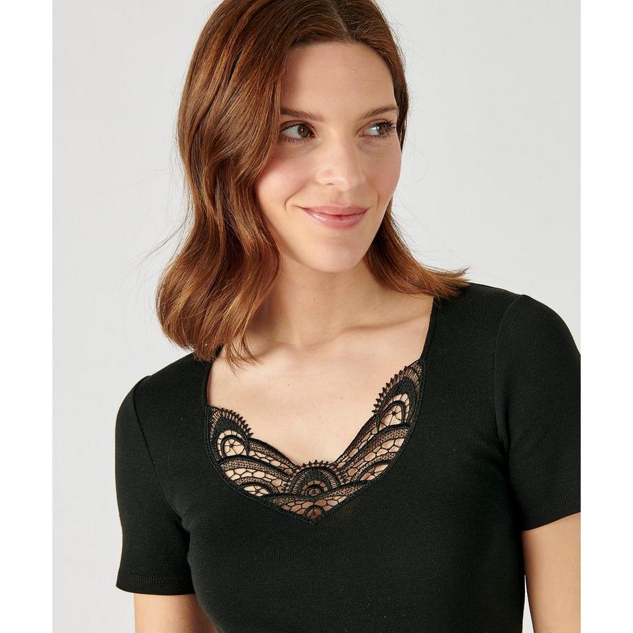 Damart Kurzarm-Shirt Guipure-Spitze  