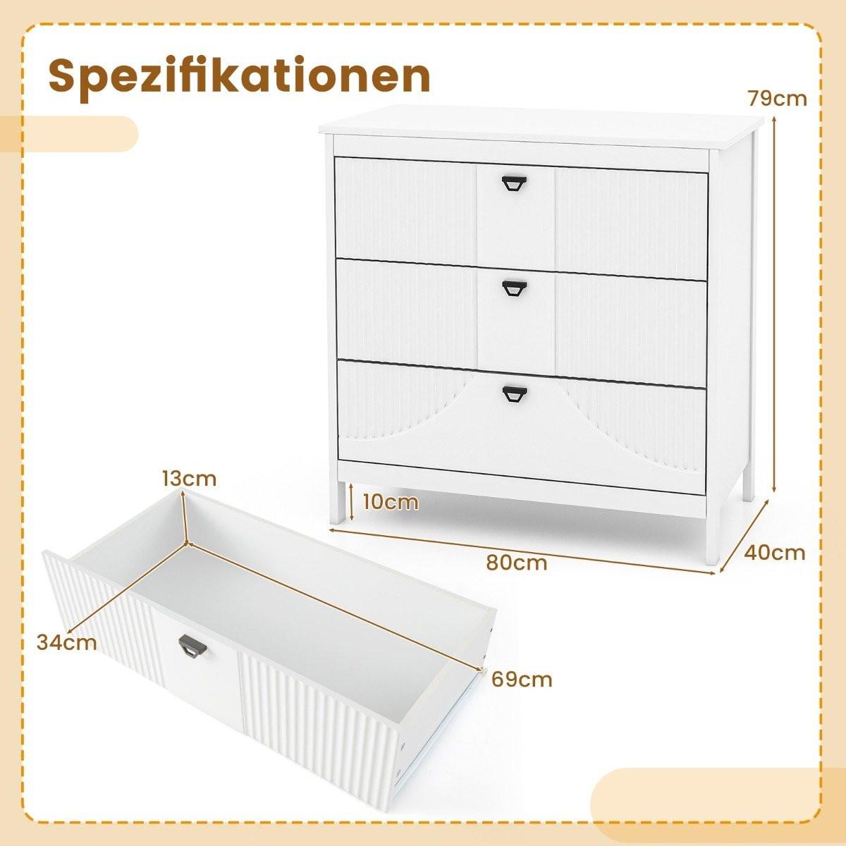 Northio Commode en bois avec 3 tiroirs et poignées en métal, meuble à tiroirs buffet moderne  