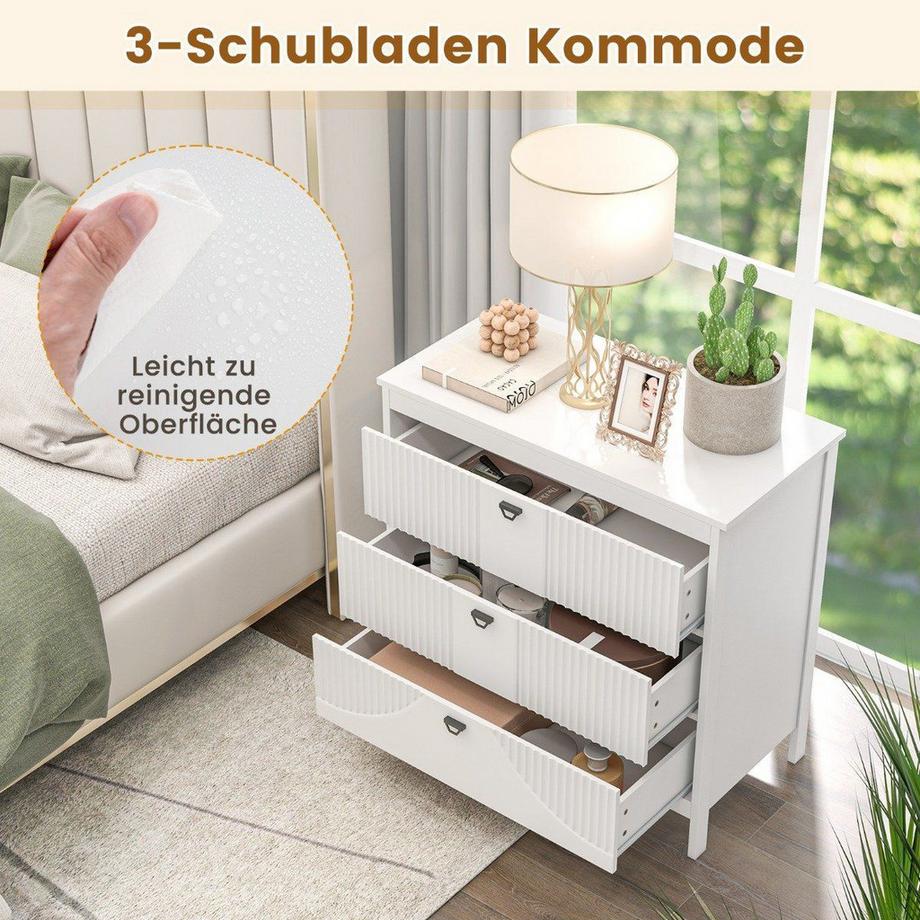 Northio Holz Kommode mit 3 Schubladen & Metallgriffe Modern Sideboard Schubladenschrank  