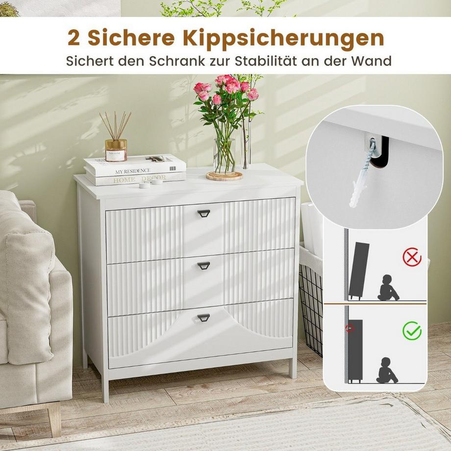 Northio Holz Kommode mit 3 Schubladen & Metallgriffe Modern Sideboard Schubladenschrank  