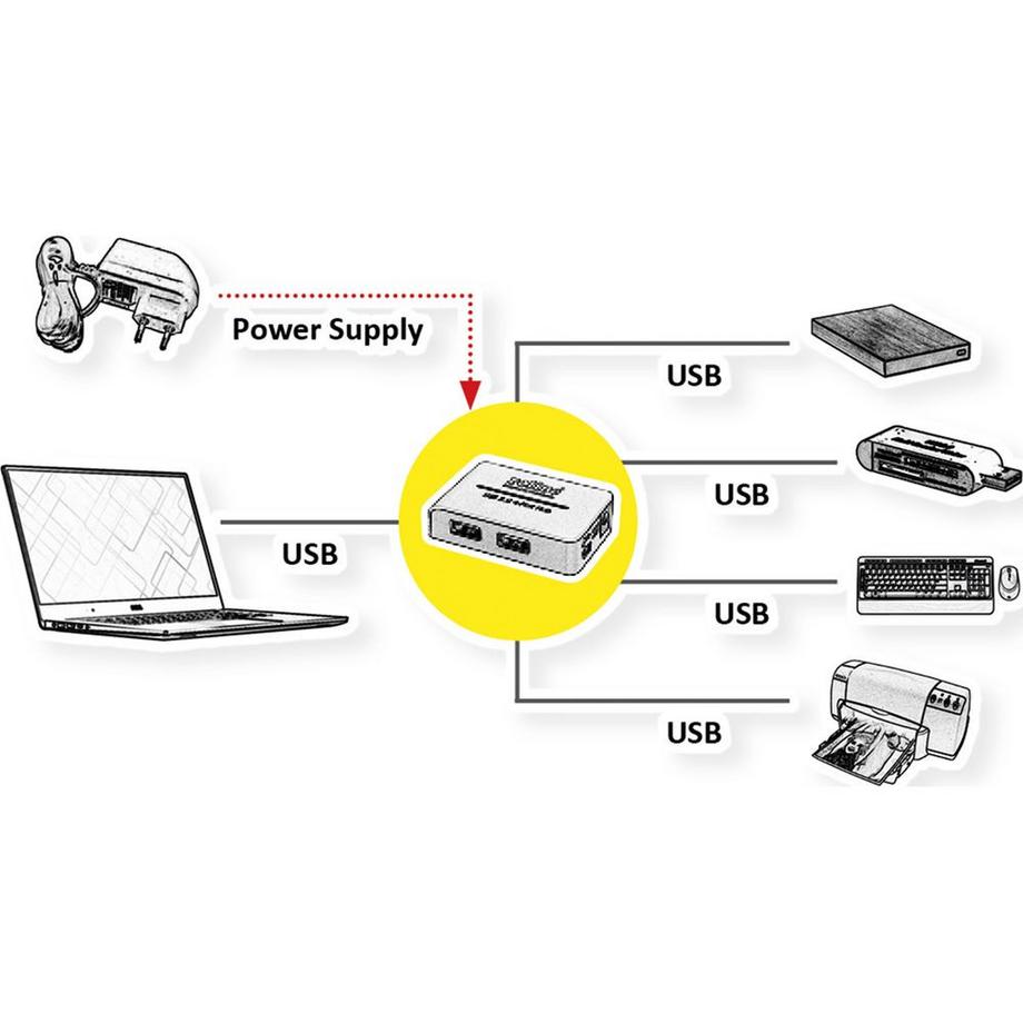 Roline  USB 2.0 Hub Grigio, Bianco 