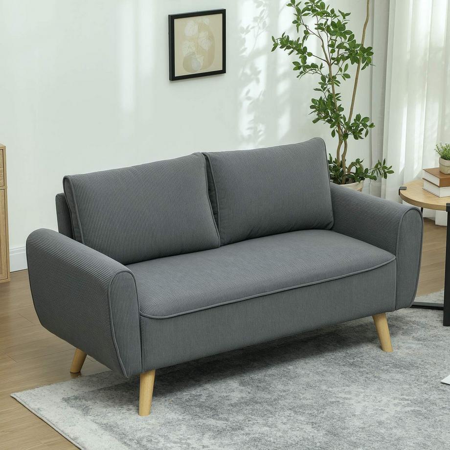 Northio Zweisitzer Sofa mit 2 Kissen, Polstersofa mit 54cm extra tiefen Sitzen, Doppelsofa aus Cord, klein Sofa mit Holzrahmen 2er Couch für Wohnzimmer Schlafzimmer Büro, 145 x 75 x 78 cm, Dunkelgrau  