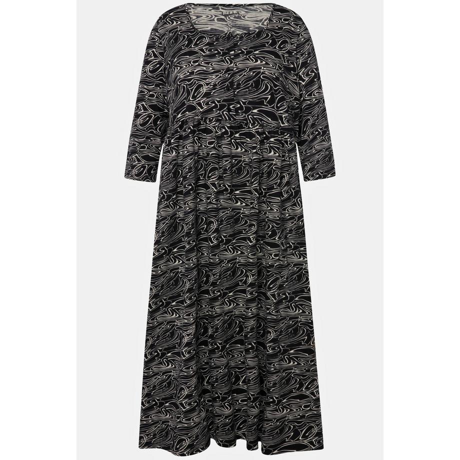 Ulla Popken Abito di jersey onde scollo rettangolare maniche a 3/4 taglio svasato  