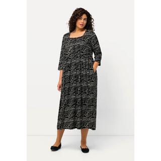 Ulla Popken  Robe en jersey, motif vagues. Encolure carrée et manches 3/4. Silhouette en A. 