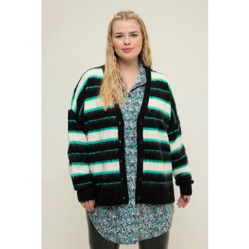 Strickjacke, oversized, Streifen, V-Ausschnitt