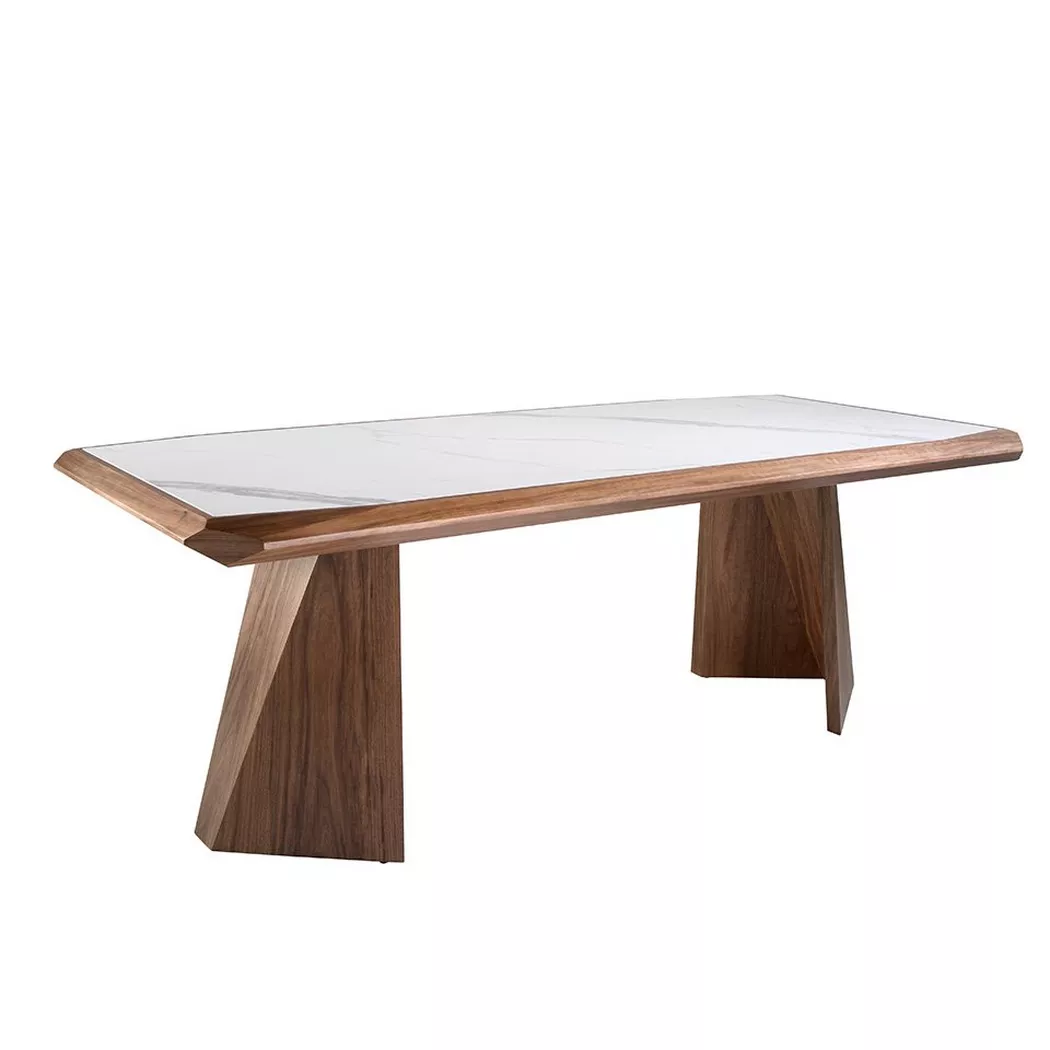 ANGEL CERDA - Esstisch aus Porzellan und Walnussholz, One Size, Weiss
