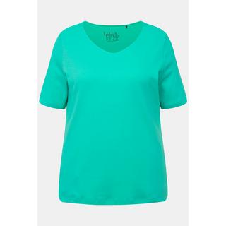 Ulla Popken  T-shirt doublé sur le devant, col rond et manches courtes - coupe Slim Fit 