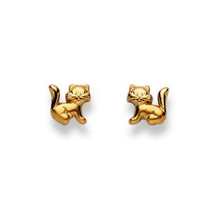 MUAU Schmuck  Clous d'oreilles chat or jaune 750, 6x7mm 