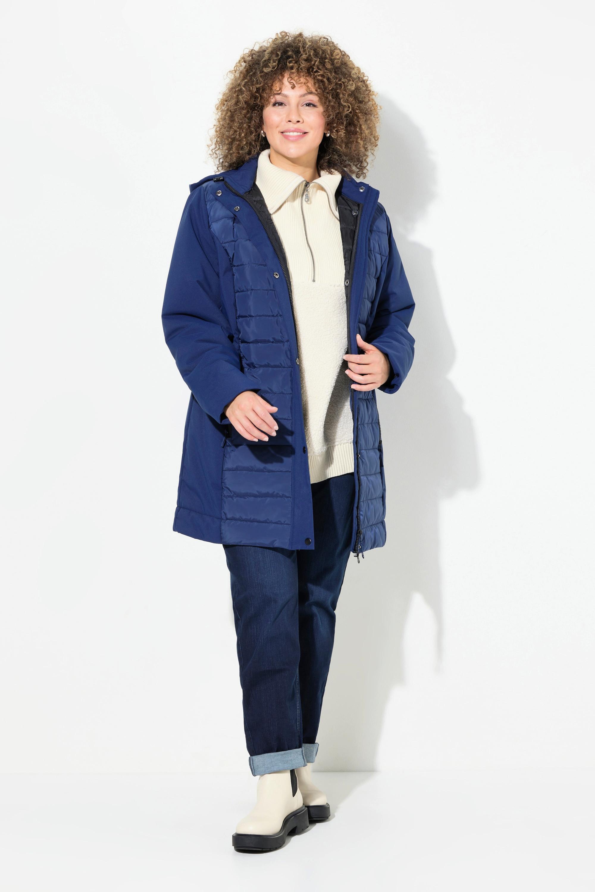 Ulla Popken HYPRAR Giacca Hybrid Softshell Trapuntata Collo Alto Cappuccio  