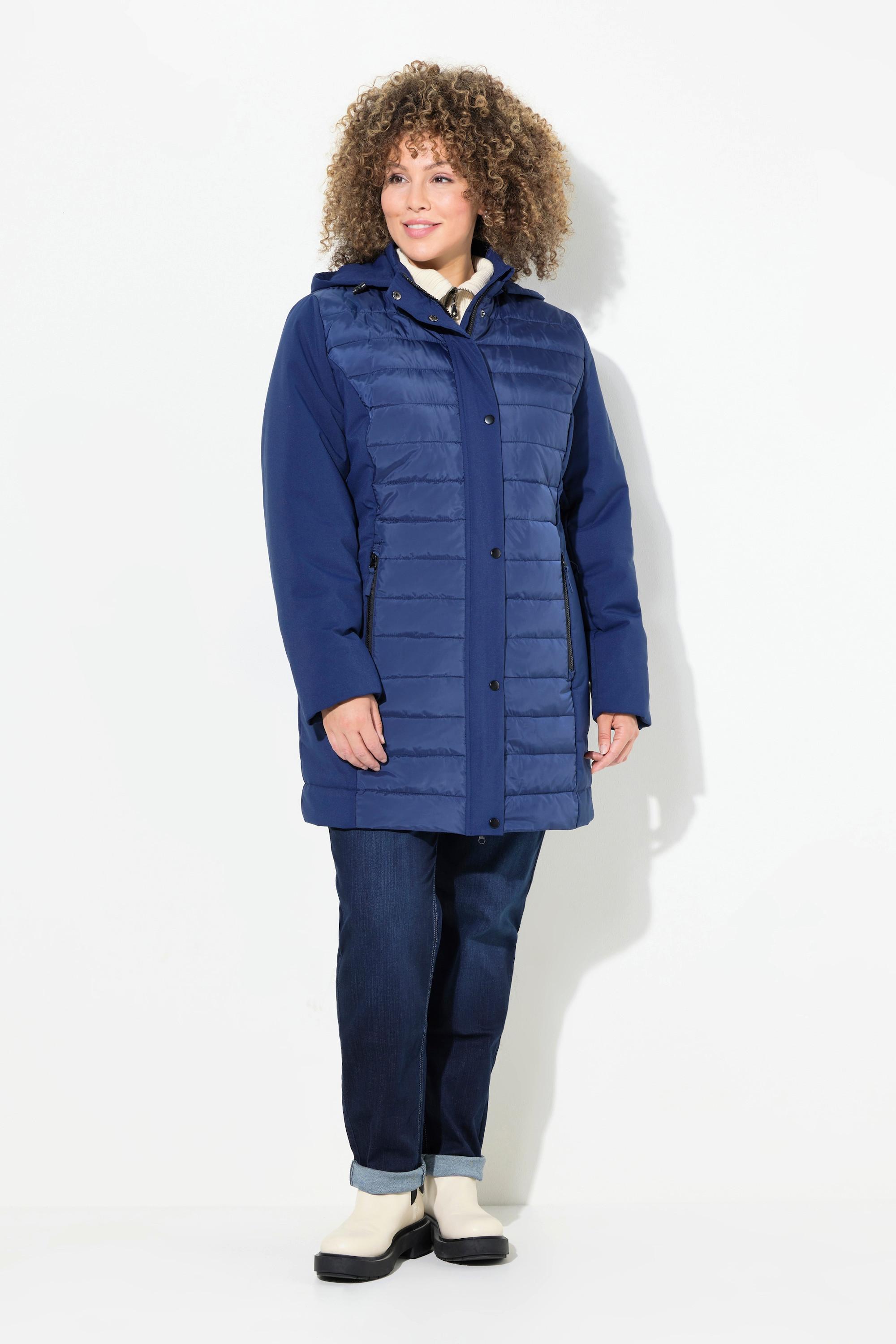 Ulla Popken HYPRAR Giacca Hybrid Softshell Trapuntata Collo Alto Cappuccio  