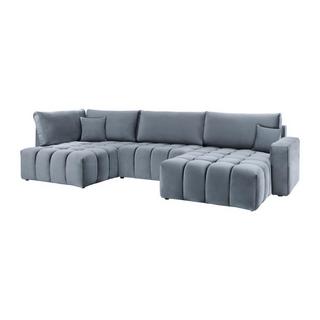 Vente-unique Canapé d'angle droit panoramique convertible velours gris ESILIA II  