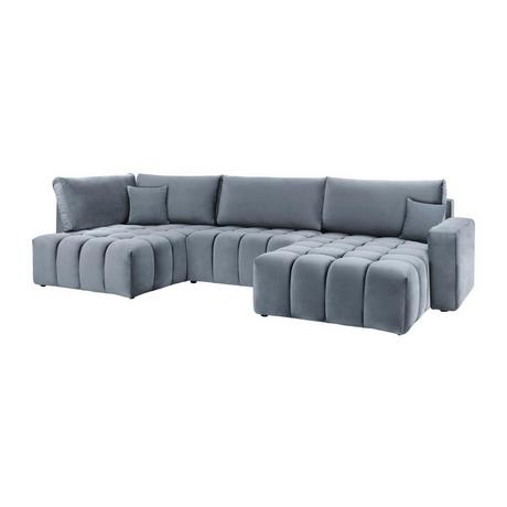 Vente-unique Canapé d'angle droit panoramique convertible velours gris ESILIA II  