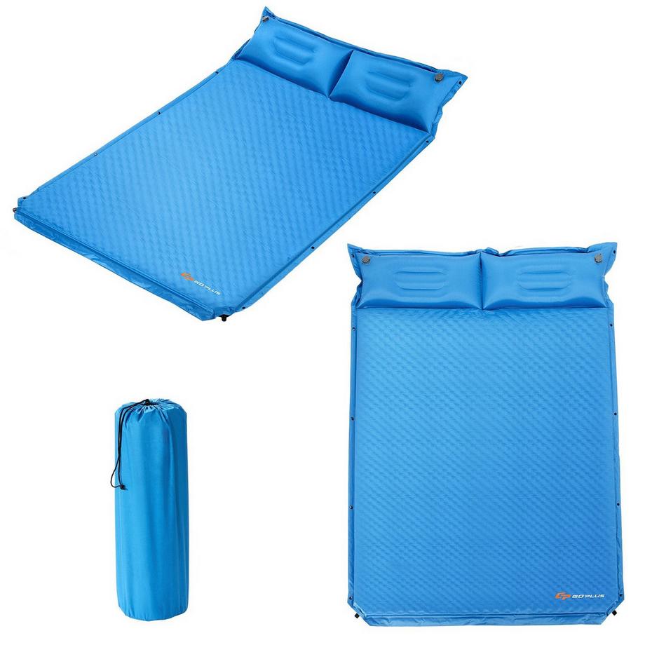 Tapis de camping avec oreiller 2 personnes tapis de camping autogonflant tapis de couchage de camping 187x131x4cm bleu