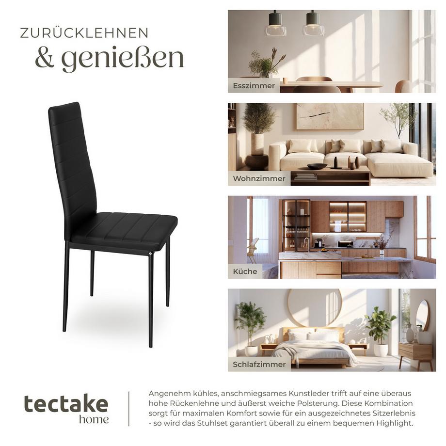 Tectake Set Esszimmerstuhl Thomas gepolstert mit Kunstlederbezug hohe Rückenlehne  