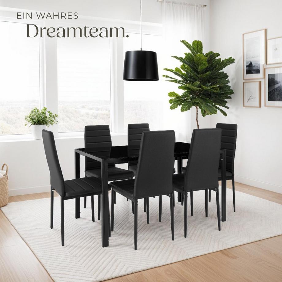 Tectake Set Esszimmerstuhl Thomas gepolstert mit Kunstlederbezug hohe Rückenlehne  