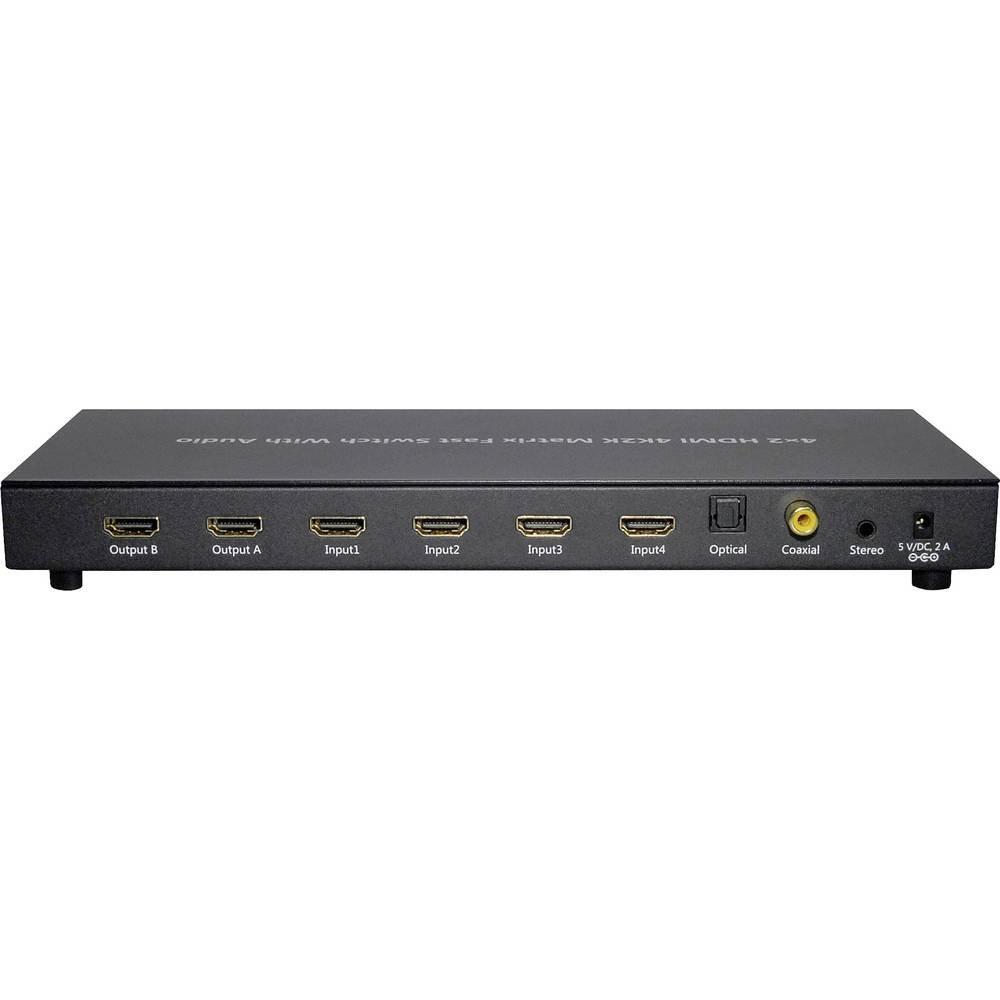 Maxtrack  HDMI-Matrix-Switch mit Aluminiumgehäuse, mit Fernbedienung 3840 x 2160 Pixel Schwarz 