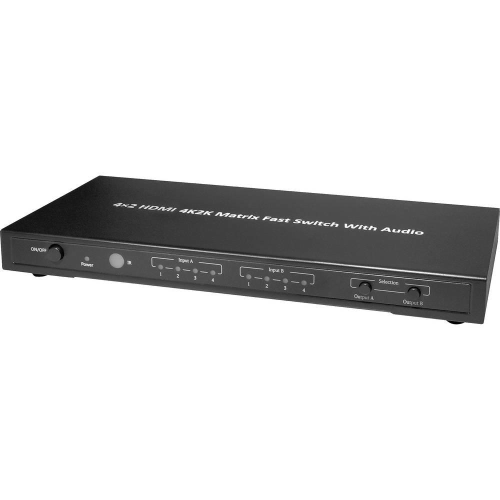 Maxtrack  HDMI-Matrix-Switch mit Aluminiumgehäuse, mit Fernbedienung 3840 x 2160 Pixel Schwarz 