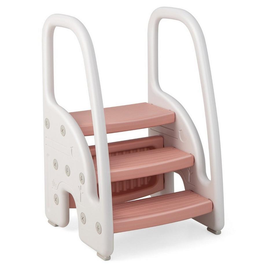 Northix  Escabeau 3 marches pour enfants, aide à l'escalade avec poignées de sécurité, capacité de charge de 50 kg, rose 