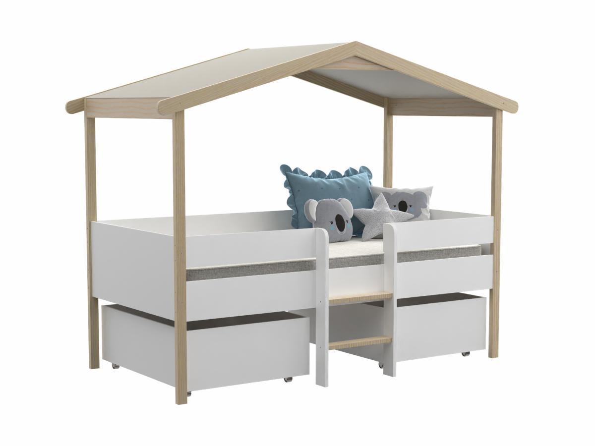 Vente-unique Letto a capanna con cassetti  Tiglio Bianco e Rovere SAROSI  