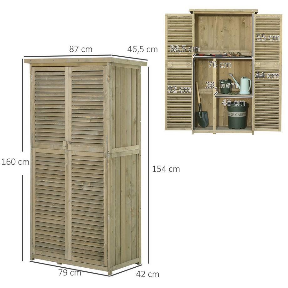 Northio Abri À Outils Armoire De Jardin Armoire À Outils En Bois Avec Toit En Asphalte Porte À Lattes 4 Compartiments Gris 87 X 46,5 X 160 Cm  