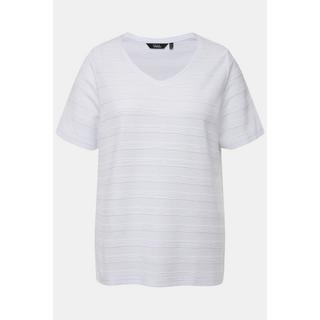 Ulla Popken  T-shirt con texture a righe, scollo a V e mezze maniche 