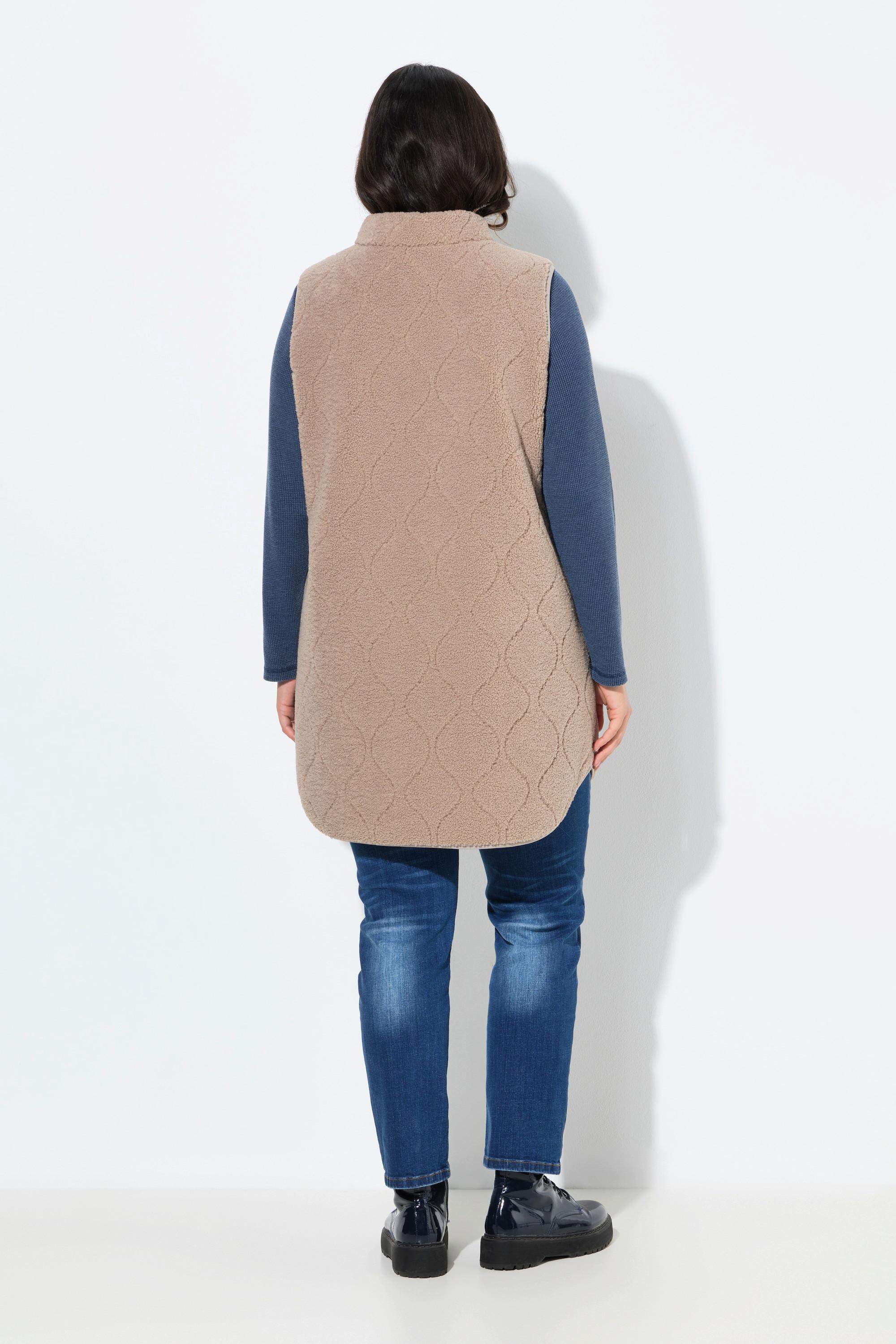 Ulla Popken Veste sans manches en polaire bouclée Col montant Coupe évasée  