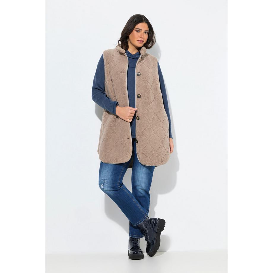 Ulla Popken Gilet Teddy Collo alto Taglio svasato Smanicato  