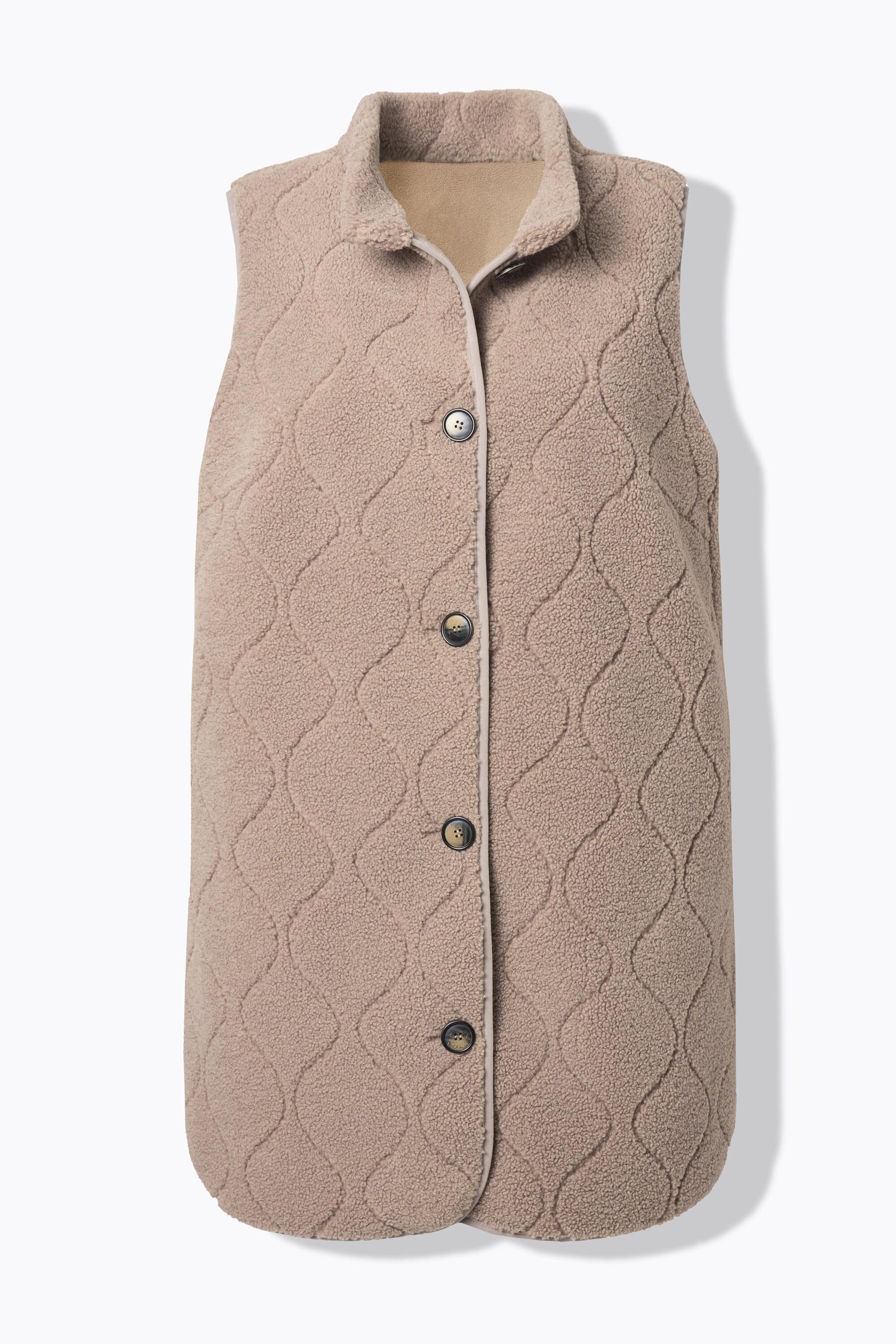 Ulla Popken Veste sans manches en polaire bouclée Col montant Coupe évasée  