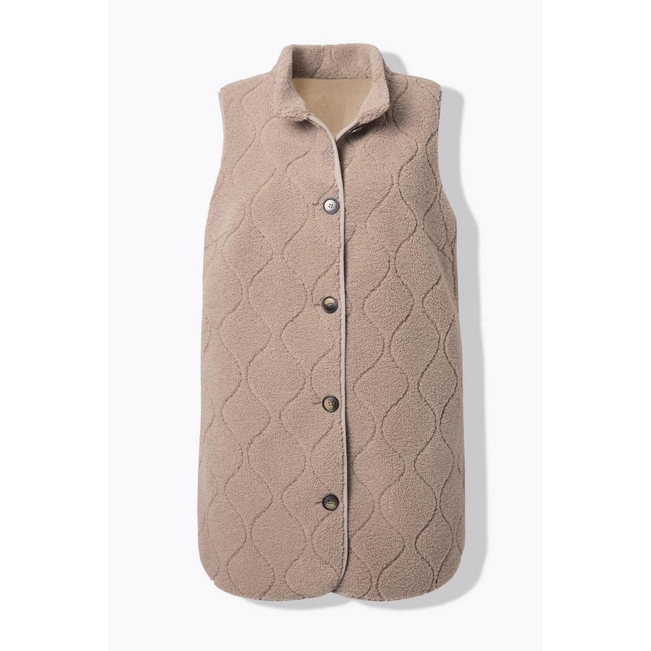 Ulla Popken Gilet Teddy Collo alto Taglio svasato Smanicato  